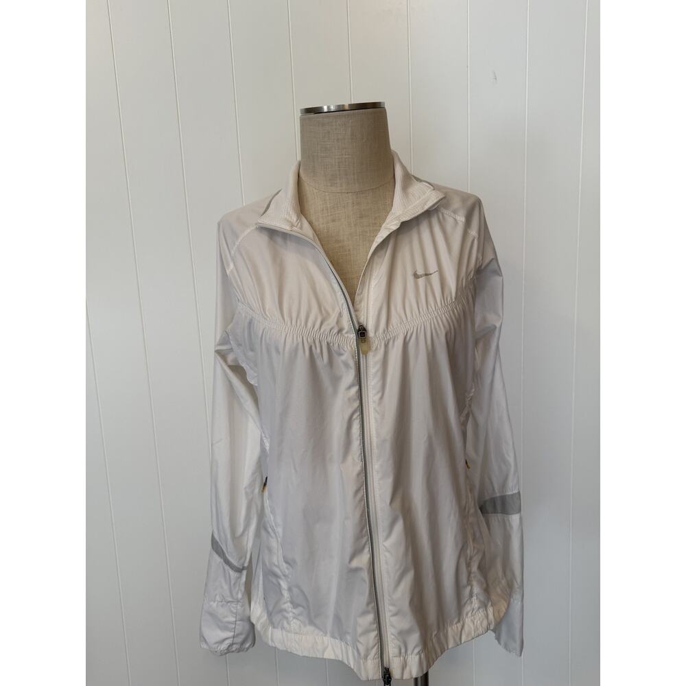 Nike Jacket Womens Large White FitStorm Full Zip Windbreaker Reflective Running